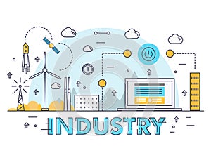 Modern industry thin block line flat icons and composition