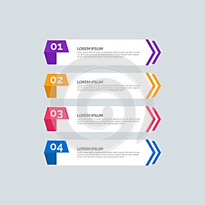 Modern Info-graphic Template for Business with four steps multi-Color design. Set of 4 simple elements for info graphics, flow