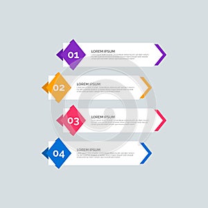 Modern Info-graphic Template for Business with four steps multi-Color design. Set of 4 simple elements for info graphics, flow