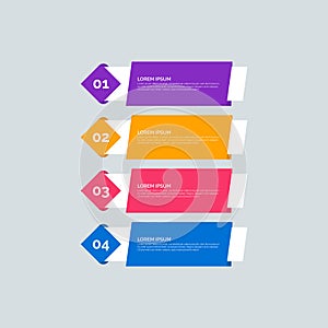 Modern Info-graphic Template for Business with four steps multi-Color design. Set of 4 simple elements for info graphics, flow