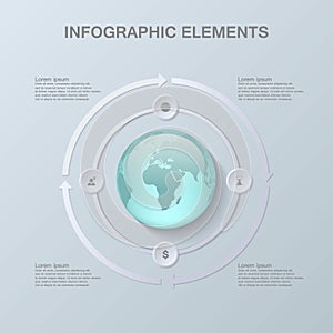 Modern infographic design with 3D globe and paper photo