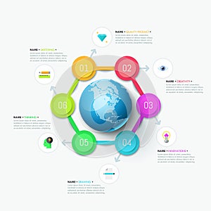 Modern infographic design template. Six circular elements