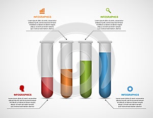 Modern infographic on science and medicine in the form of test tubes.