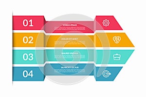 Modern infographic template. Big arrow of 4 folded colorful strips in origami style.