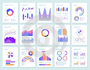 Modern infographic vector templates set for business analysis. Financial statistic with charts, line graphs