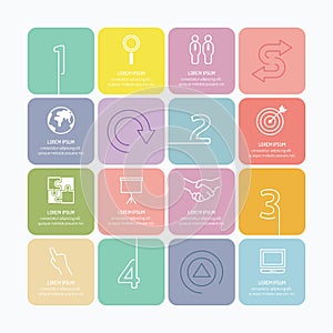 Modern infographics design options mono line with soft colour ba