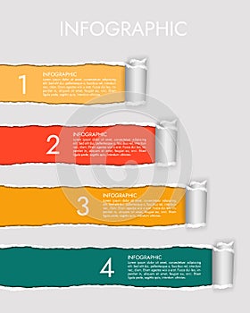 Modern infographics with ruptured paper with rolled edge and tex