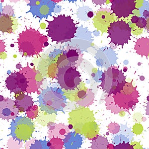 Modern ink splatter, spray blots, dirty spot elements seamless. Watercolor paint splashes pattern, smear fluid splats.