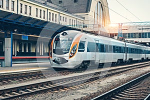 Modern intercity train on the railway platform