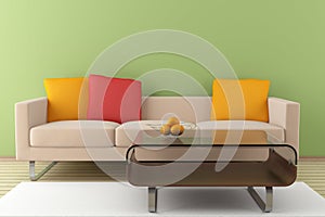 Modern interior with beige sofa