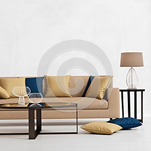 Modern interior with a beige sofa