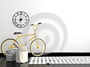 Modern interior with bicycle. wall mock up.