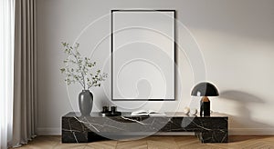 Modern Interior with Blank Frame and Marble Console