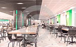 Modern interior of cafeteria or canteen with chairs and tables