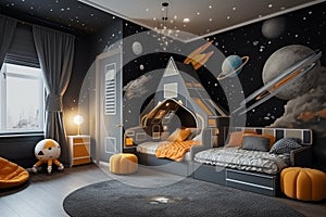Modern interior of a children's bedroom in a space style