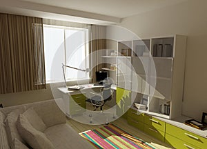 Modern interior design 3D computer rendering