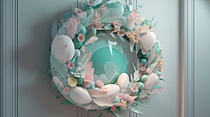 Modern interior design. Artistic design of Spring Easter Wreath . Generative AI