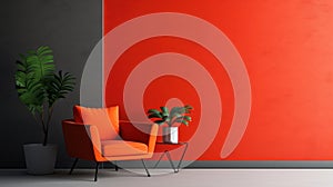 Modern Interior Design with Bold Red Wall and Chair. contemporary interior design image features a striking red wall