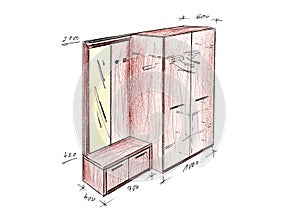 Modern interior design entrance freehand drawing.