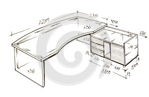 Modern interior design freehand drawing.