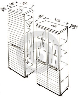 Modern interior design freehand drawing.