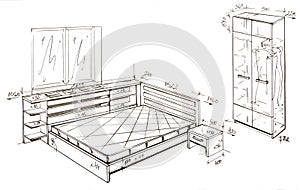 Modern interior design freehand drawing.