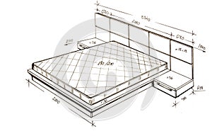 Modern interior design freehand drawing.