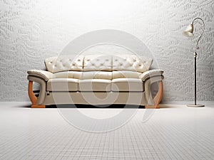Modern interior design of living room with a bright sofa