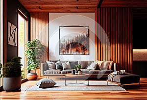 Modern interior design of living room. Generative AI