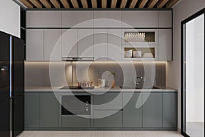 Modern interior design for a minimal Open kitchen with pop color and utensils
