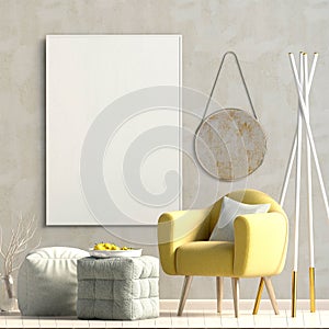 Modern interior design in Scandinavian style.Mock up poster. 3D