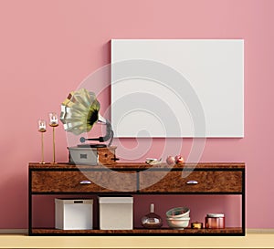 Modern interior design in Scandinavian style. Mock up poster. 3D illustration.