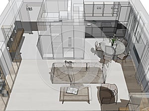 Modern interior design. Sketch of the apartment.