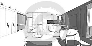 Modern interior design. Sketch of the apartment.