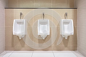 Modern interior design of white ceramic urinals