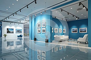New blue interior with light reflections on floor