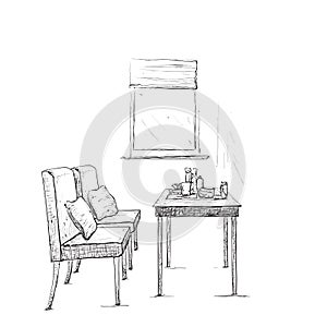 Modern interior hand drawing vector.