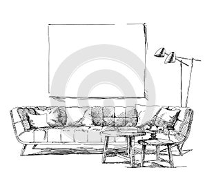 Modern interior hand drawing vector