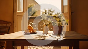 Modern interior lifestyle Mediterranean in summer scene, plant with fruit on table