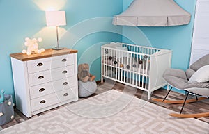 Modern interior of light cozy baby room