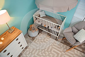 Modern interior of light cozy baby room