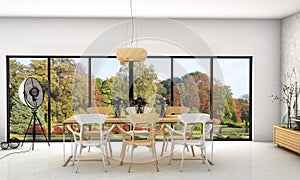 Modern interior living and dining with big windows