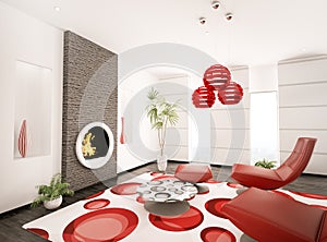 Modern interior of living room 3d render