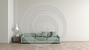 Modern interior living room wood floor white cement texture wall with green sofa template for mock up 3d rendering. minimal living