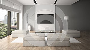 Modern interior in minimalism style 3D rendering