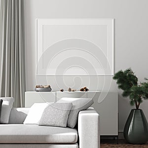 Modern interior, natural pastel colors room background with poster mock up