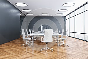 Modern interior office with anoramic city view photo
