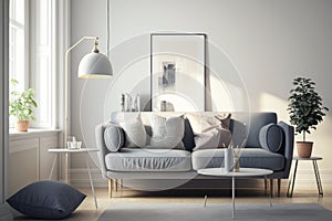 Modern interior of open space with Nordic home styl, furniture