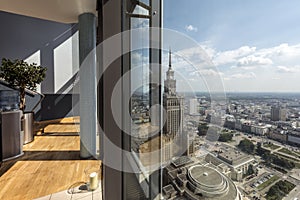 Modern interior with panorama of Warsaw