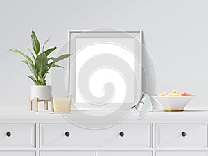 Modern interior with a Photo Frame for Mockup and flowers, 3d Illustration